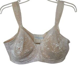 Playtex Secrets Vtg. Full Coverage Beige Floral Lace & Cotton Blend Bra Sz 42C